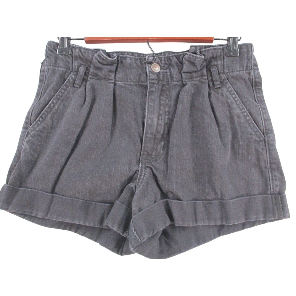 Hollister Womens Black Paperbag Waist Denim Shorts Size 3 W26 High Rise Cuffed